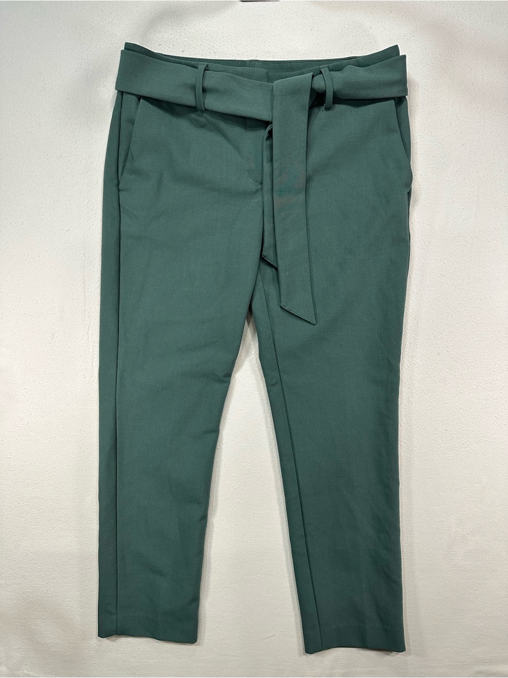 LOFT Marisa Slim Tie Waist Pants Green Crop Slacks Size 4 EUC
